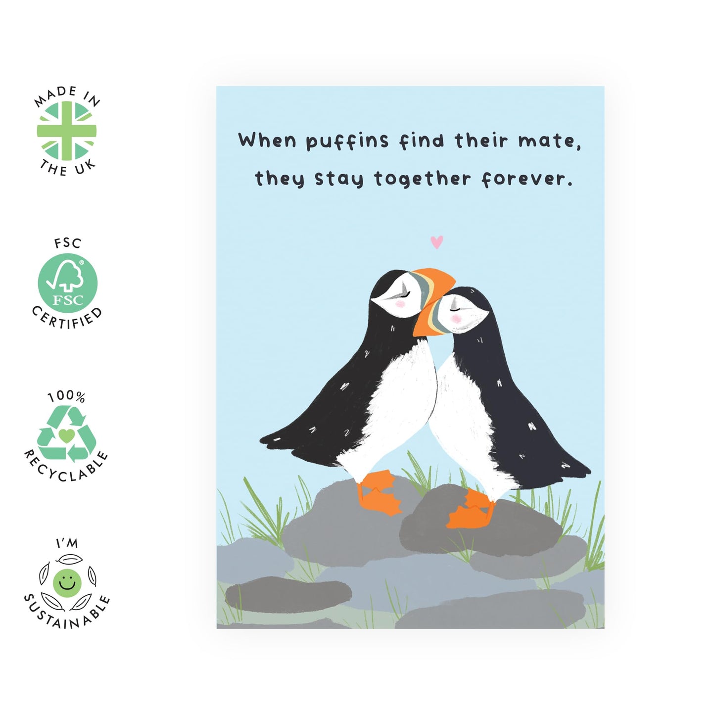 Greeting Card - 'PUFFIN MATE FOREVER' - Perfect for Celebrating Your Loved Ones with a Fun Puffin Design - Ideal for Girlfriend Boyfriend Husband Wife Lovers - Comes with Stickers by Central 23