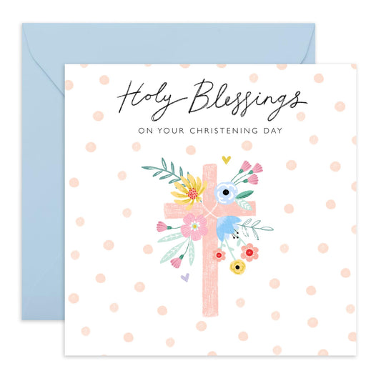 Christening Card For Baby Girl - Pink Cross Christening - Dedication Day Card Baby - Baptismal Card For Niece - Baptismal Granddaughter - Gift From Aunt Uncle - Comes With Fun Stickers By Central 23