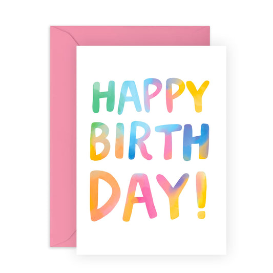 Simple Colourful Birthday Card - 'Birthday Rainbow Text' -Gifts for Friends, Colleagues, Co-workers, Sister, Auntie, Grandma, Daughter, Wife - Girly - Comes with Fun Stickers