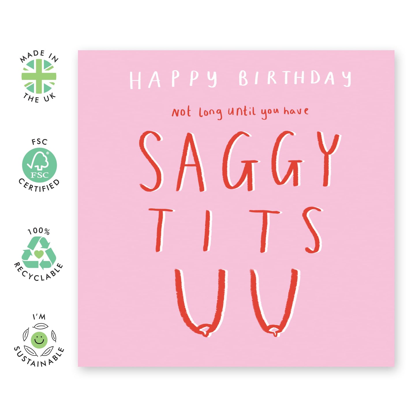 Wife Birthday Cards From Husband - Not Long Until Saggy T*ts - Rude Birthday Cards For Women Girlfriend Sister - Friends Birthday Card - Naughty Gifts For Her - Comes With Stickers - By Central 23