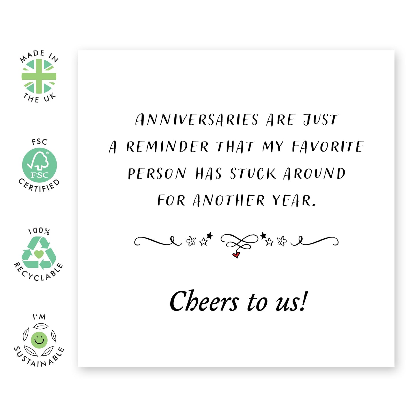 Greeting Card - FAV PERSON STUCK AROUND - Perfect for Celebrating Another Year Together - Ideal for Showing Appreciation for Your Partner Who's Always by Your Side - Comes With Stickers By Central 23