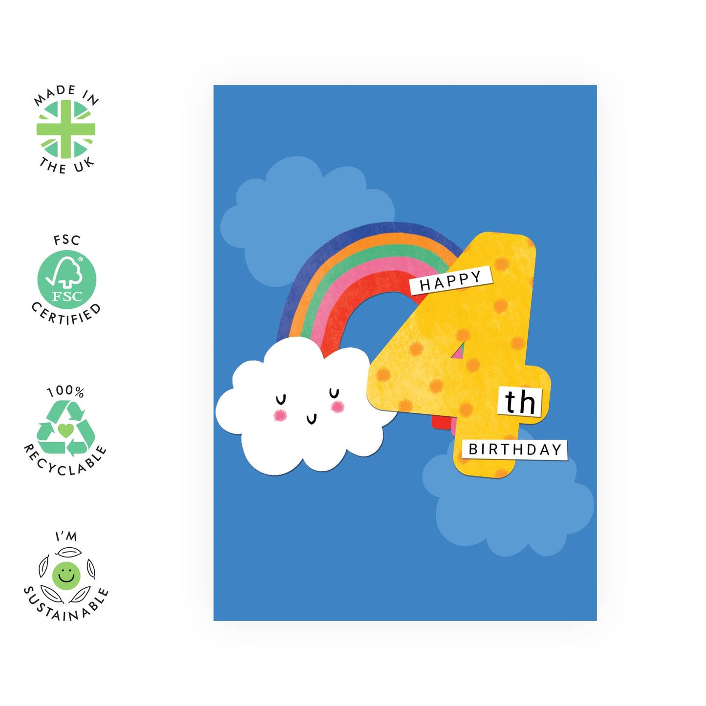 4th Birthday Cards For Girls - Happy Fourth Birthday Card For Kids - Rainbow Gifts For Daughter Granddaughter Goddaughter Age Four - Baby Girl - Comes With Fun Stickers - By Central 23
