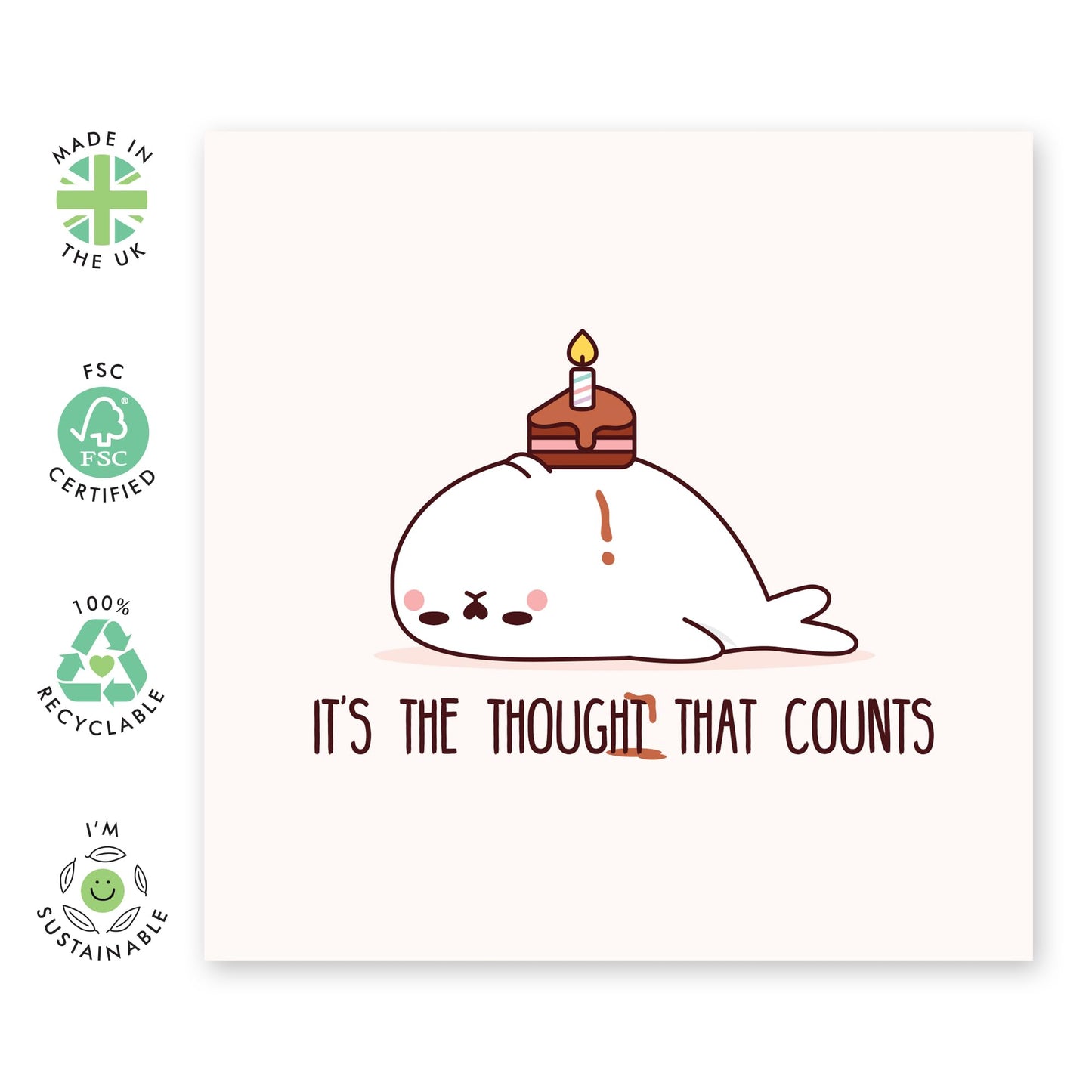 Funny Birthday Card with a Cute Seal - 'Lazy Seal Thought That Counts' - Gifts for Friends, Besties, BFF, Sister, Sis, Bruv, Mate, Colleagues, Co-worker - Sincerely - Comes with Fun Stickers