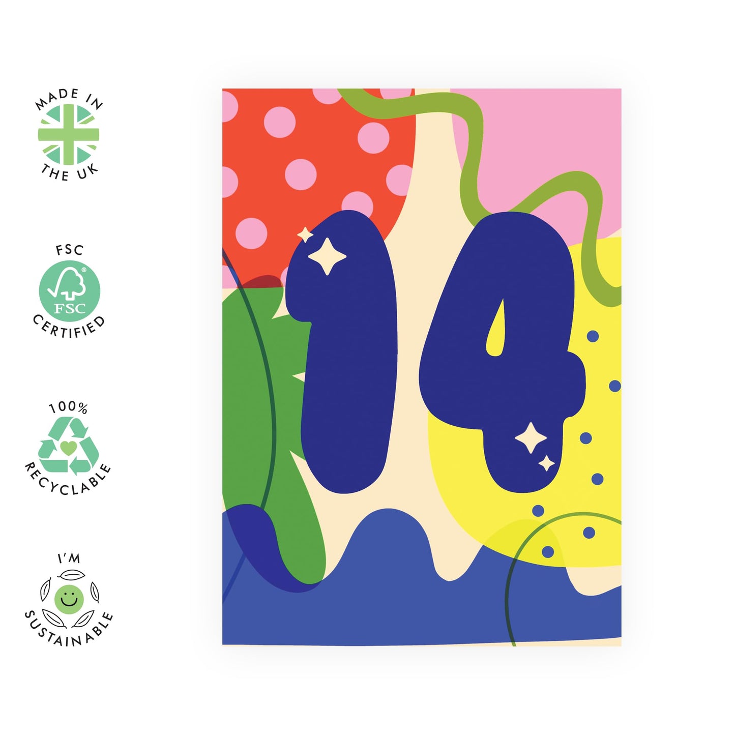 14th Birthday Card For Boys Girls - Abstract 14 Years - Happy Fourteenth Birthday Card For Teens - Gifts For Son Daughter - Bday Cards For Nephew Niece - Comes With Fun Stickers - By Central 23