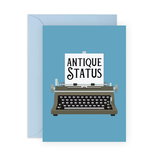 Funny Birthday Card For Mum Dad - Antique Status Typewriter - Birthday Cards For Men Women Humour - Age Joke Gifts For Him Her - For Nana Grandad - Comes With Stickers - By Central 23