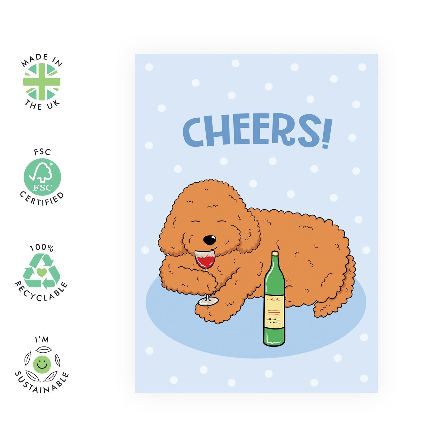 Happy Birthday Best Friend Card - Cheers Puppy And Wine - Funny Dog Birthday Cards For Men Women - Celebration Greeting Card For Pet Owner Fur Mum Dad - Comes With Stickers - By Central 23