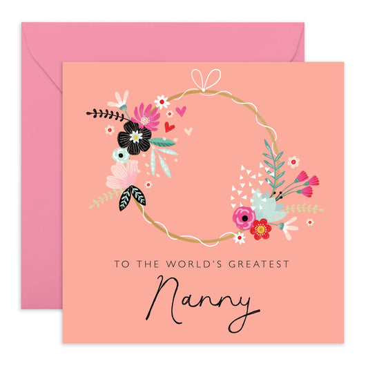 Nanny Birthday Card Floral - To The World's Greatest Nanny - Mother's Day Valentine's Thank You Appreciation Retirement Card For Her - Grandma Gifts For Women - Comes With Stickers - By Central 23