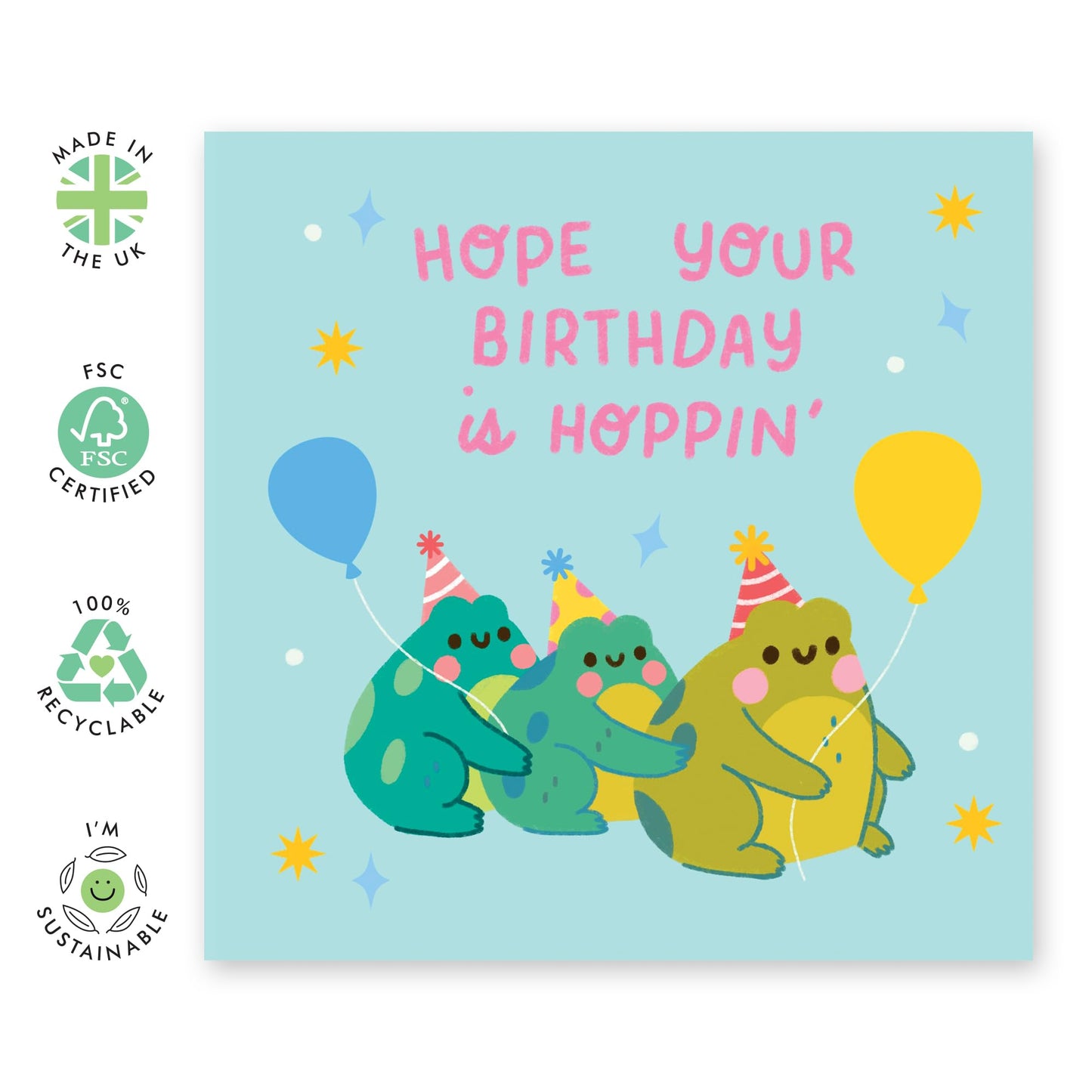Kids Birthday Card - Hope Your Birthday Is Hoppin - Frog Birthday Card For Women Girls Her - Cute Animal Greeting Cards - Comes With Stickers And Envelope - By Central 23
