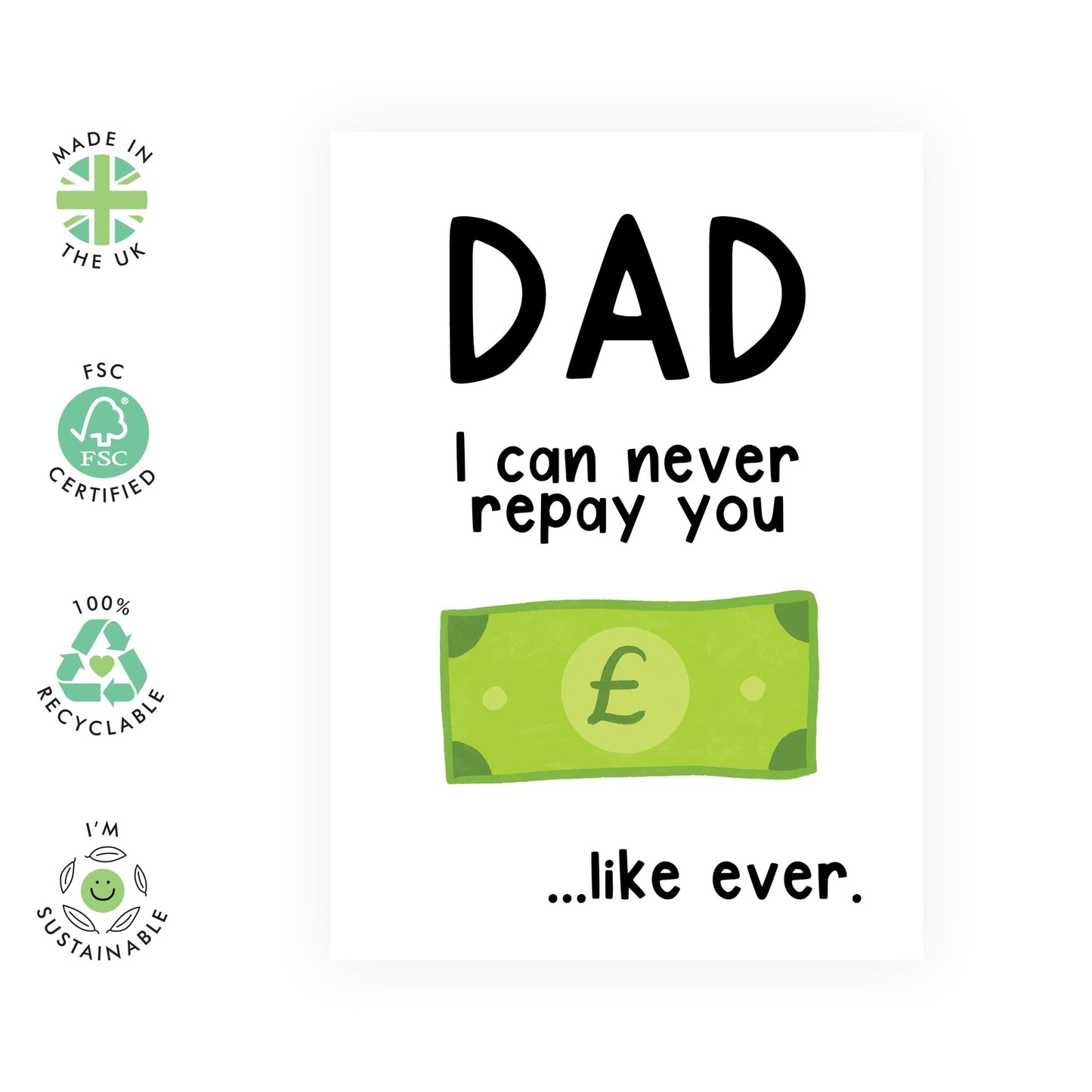 Dad Birthday Card - I Can Never Repay You - Father's Day Card For Daddy Papa Father - Greeting Cards For Men - Dad Gifts From Daughter Or Son - Comes With Stickers - By Central 23