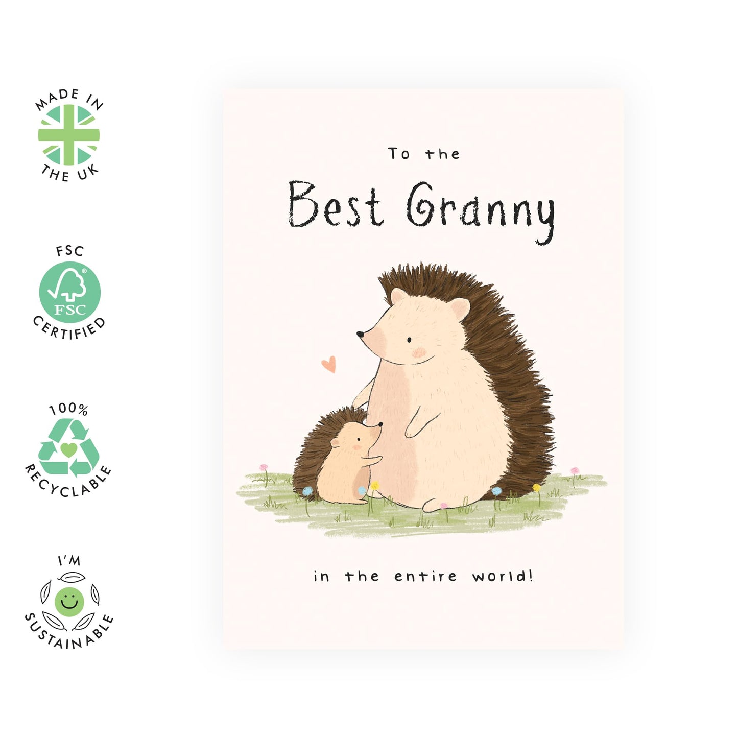 Cute Greeting Card for Her – "Hedgehog Granny" – Greeting Card for Nan, Granny, Grandmother, Grandparent from Grandson or Grandaughter - Adorable Animals - Comes with Fun Stickers