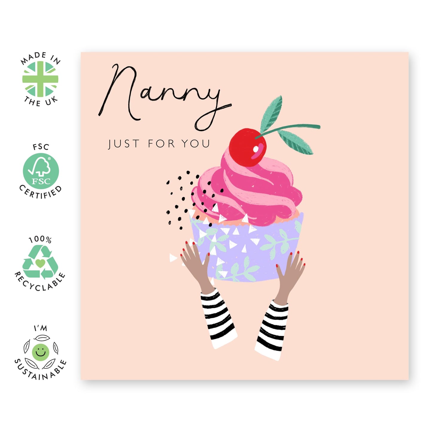 Nanny Greeting Cards From Granddaughter - Just For You - Sweet Birthday Cards For Grandmother Nana Nan - Grandma Gifts For Her Women - Mother's Day Retirement - Comes With Stickers - By Central 23