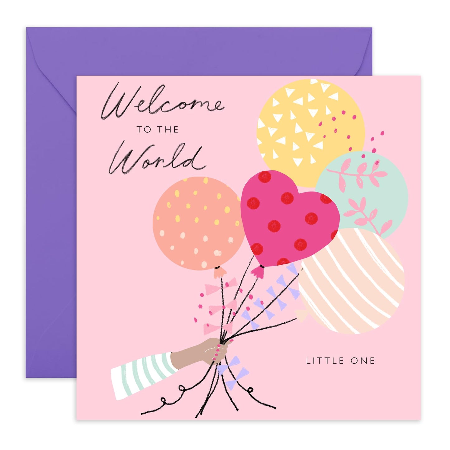 Baby Shower Card - Welcome To The World Little One - Welcome Home New Baby Girl - Congratulations Card For Parents - New Baby Greeting Cards - Comes With Stickers - By Central 23