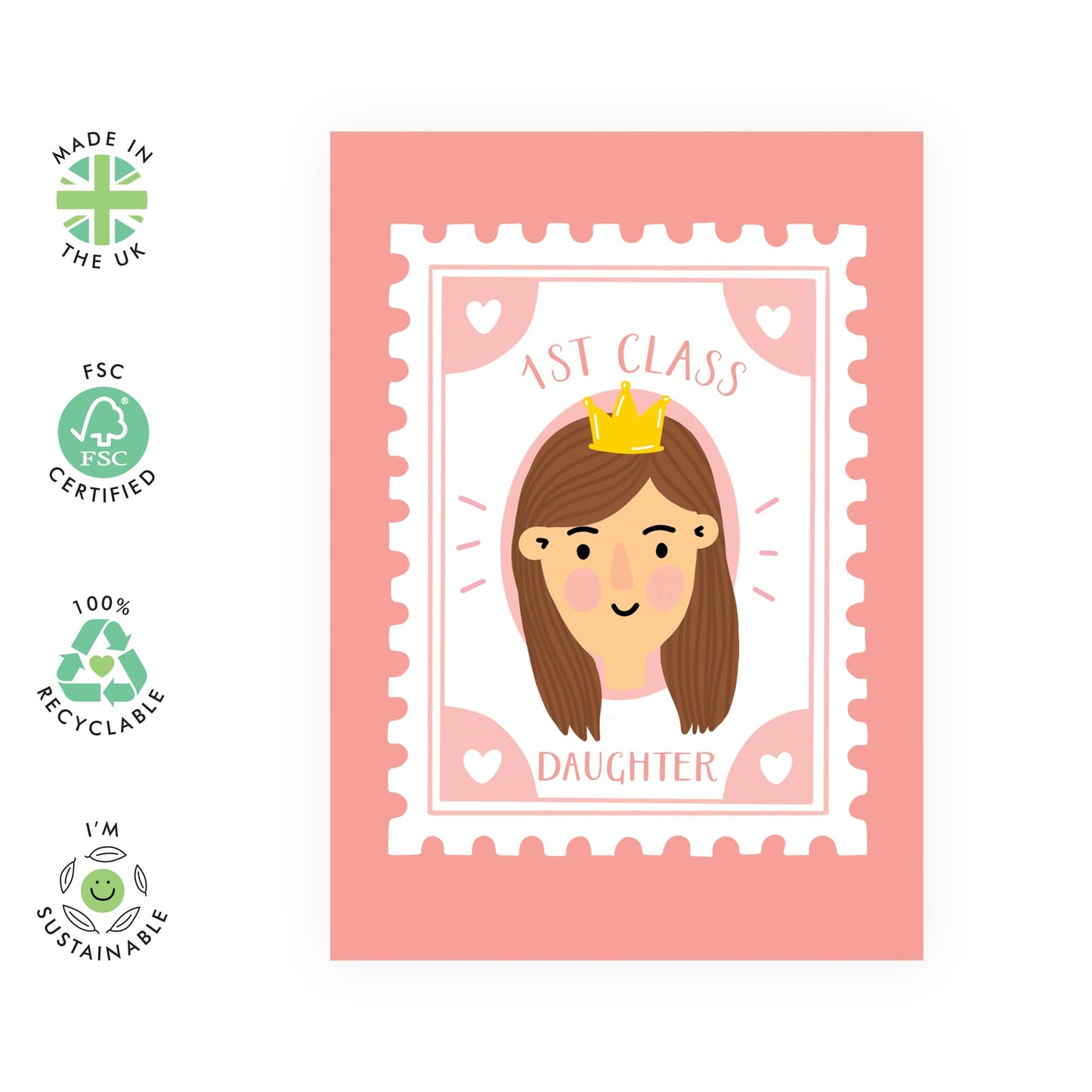 Daughter Birthday Card - 1st Class Daughter - Celebration Greeting Cards For Women - Thank You Cards, Congratulations, Goodluck Daughter Cards - Gifts For Her - Comes With Stickers By Central 23