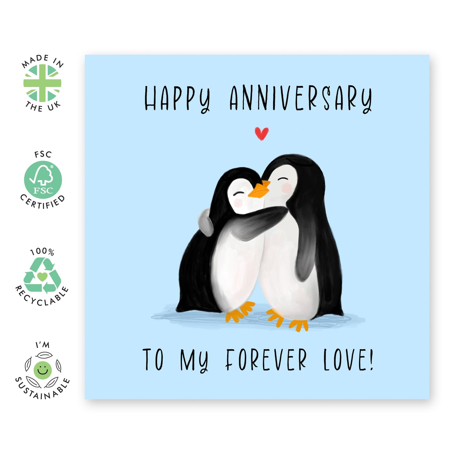 Penguin Anniversary Card For Boyfriend Girlfriend - To My Forever Love - Sweet Wedding Anniversary Card For Husband Wife - Romantic Gifts For Her Him - Comes With Stickers - By Central 23