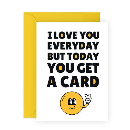 Cute I Love You Greeting Card - 'Get A Card' - Gifts for Husband, Wife, Girlfriend, Boyfriend, Married Couples, His, Her , Mum & Dad - Smiley - Comes with Fun Stickers