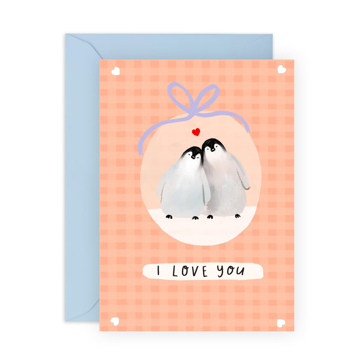 Cute Greeting Card - 'PENGUIN COUPLE CHECK LOVE YOU' - Perfect for Expressing Affection with an Adorable Twist - Ideal for Couples Who Appreciate a Playful Message - Comes With Stickers By Central 23