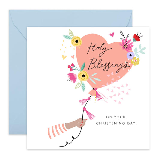 Dedication Day For Baby Girl - Christening Pink Heart Balloon - Baptismal Card Baby - Christening Card For Niece - Baptism Granddaughter - Gift From Aunt Uncle - Comes With Fun Stickers By Central 23