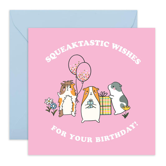 Adorable Birthday Card – 'Squeaktastic Wishes' - Cute Gifts for Friends, Bestie, Sister, Daughter, Children, Kids and Guinea Pig Lovers - Guinea Pig Design - Comes with Fun Stickers