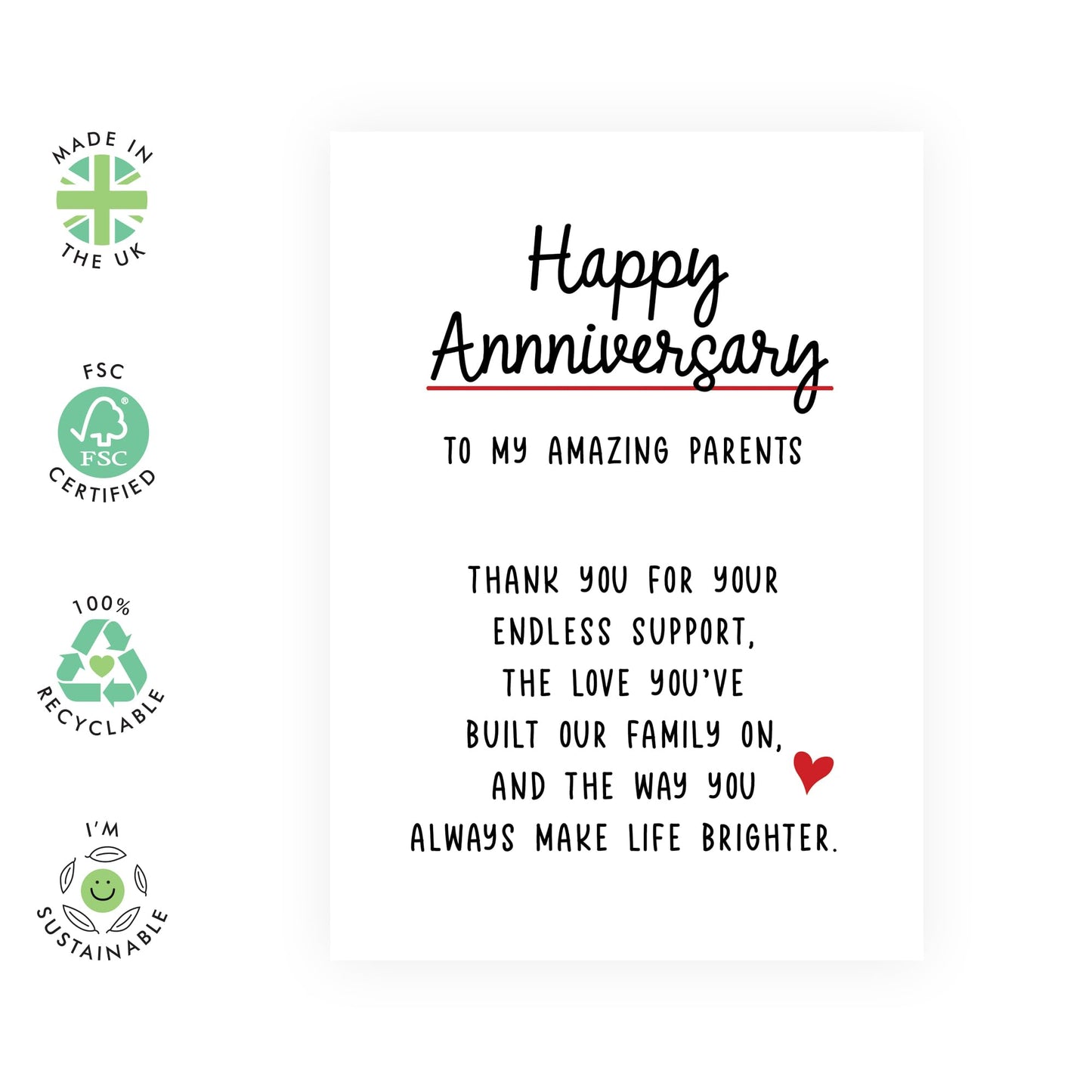 Anniversary Card For Mom and Dad - 'Parents Thank You' - Gift for Mother, Father, Them From Son, Daughter - Saying Thanks - Comes with Fun Stickers