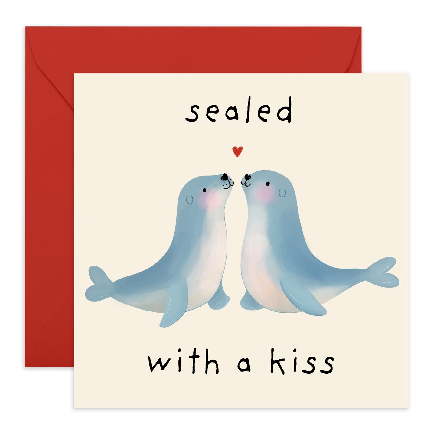 Cute Pun Love Greeting Card – ‘Sealed with a Kiss’ – Romantic Valentine’s Day or Anniversary Spouses, Him, Her, Partner, Husband, Wife, Boyfriend, Girlfriend - Sweet Seals - Comes with Stickers