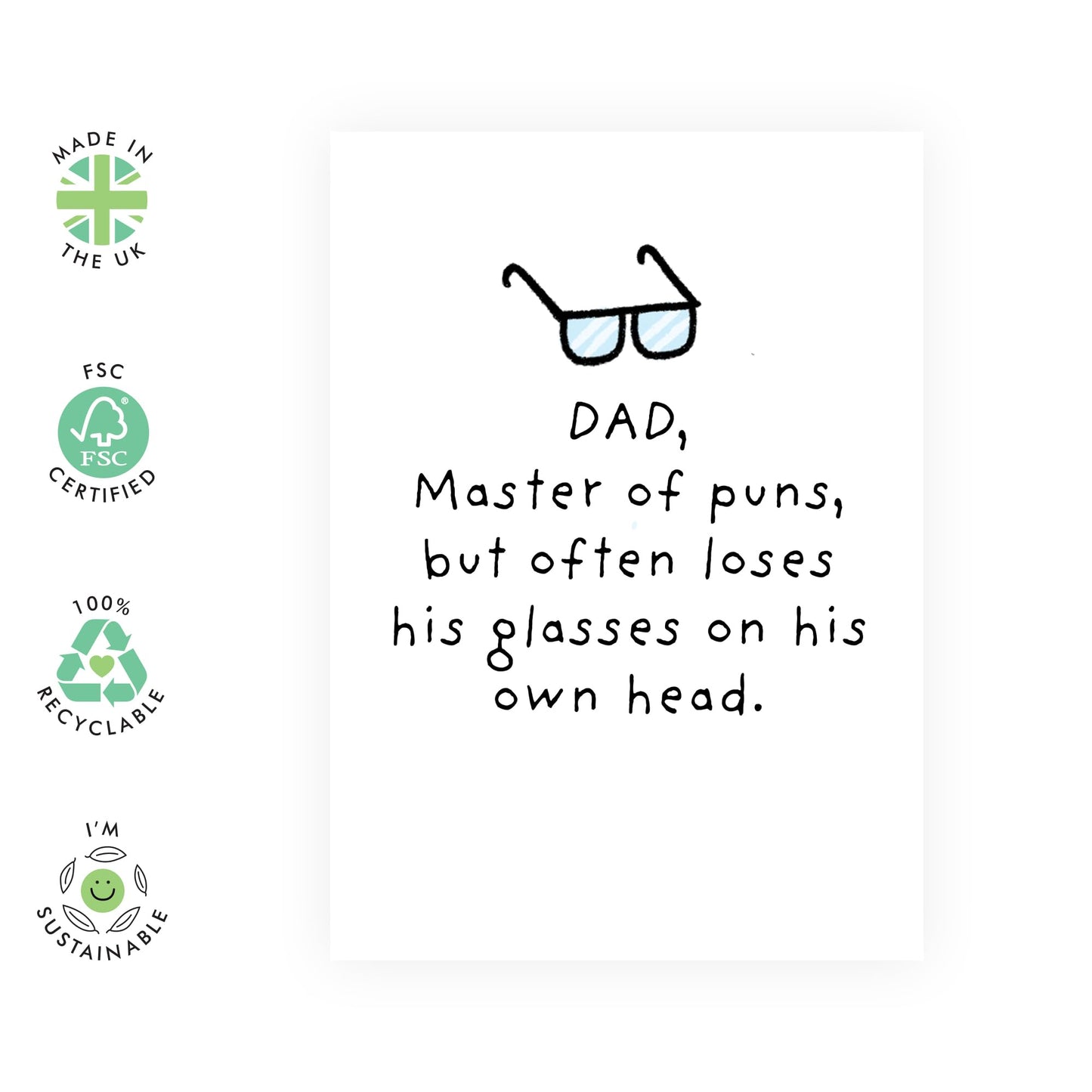 Dad Birthday Card From Son Daughter - Often Loses His Glasses - Father's Day Card - Funny Greeting Cards For Men - Gifts For Him - Comes With Stickers - By Central 23