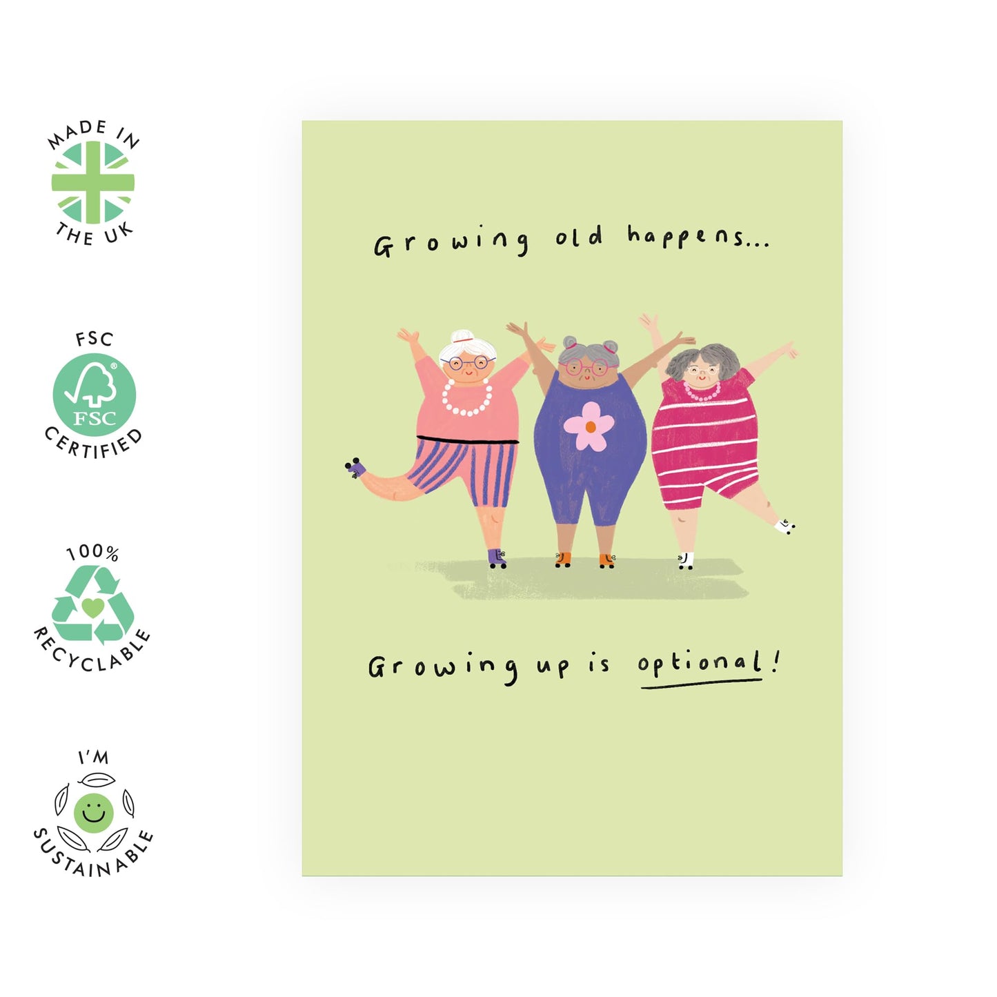 Playful Greeting Card - 'GROWING UP OPTIONAL' - Perfect for Celebrating the Joy of Staying Young - Ideal for Her, Friends, Family, BFFs and Anyone Who Embraces Fun - Comes With Stickers By Central 23