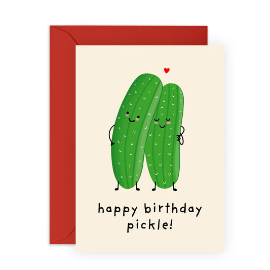 Sweet Birthday Card - HBD Pickle - Cute Pun Greeting Card for Him, Her, Wife, Husband, Partner, Boyfriend, Girlfriend, Babe, Men, Women, Hun, Other Half - Comes with Fun Stickers