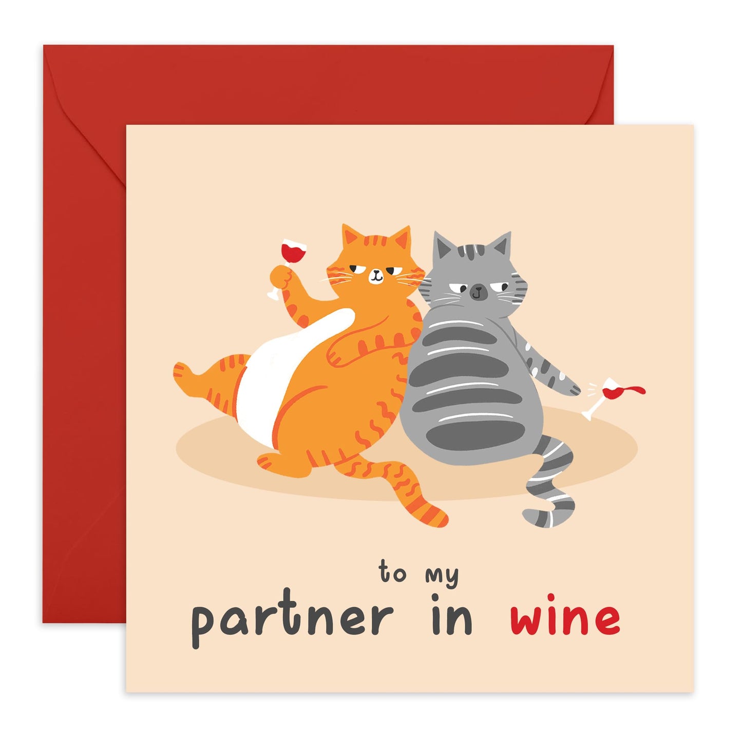 Cat Birthday Card - Partner In Wine Cats - Funny Birthday Card For Husband Wife - Birthday Gifts For Cat Lovers - Birthday Card For Friends Pet Owners - Comes With Fun Stickers By Central 23