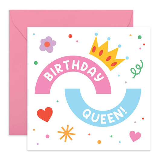 Cute Birthday for Women - 'Birthday Queen' - Gifts for Girlfriend, Bestie, Mum, BFF, Sister, Auntie, Grandma, Her, Ladies, Gal, Sis - Beautiful Woman - Comes with Fun Stickers