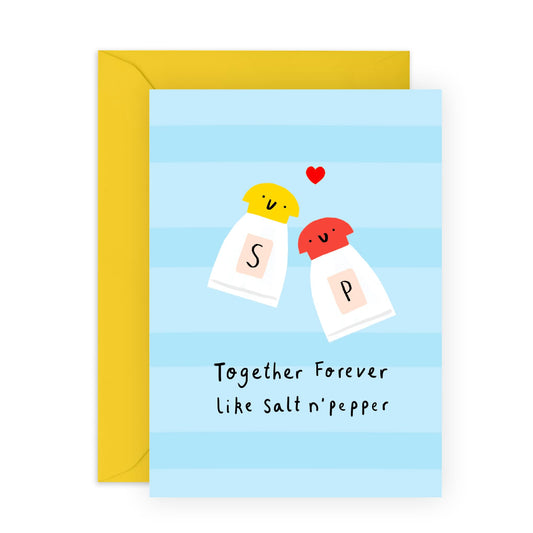Anniversary Card - 'TOGETHER FOREVER SALT N PEPPER' - Funny Valentine Card - Quriky Gift for Him, Her, Wife, Husband, Partners, Girlfriend, Boyfriend - Comes with Stickers