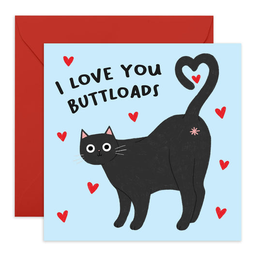 Love You Greeting Card – "ILY But*loads" - Gifts for Girlfriend, Boyfriend, Wife, Husband, Fiance, Partner, Spouse, Him, Her, Women, Men - Black Cat Valentine’s, Anniversary - Comes with Stickers