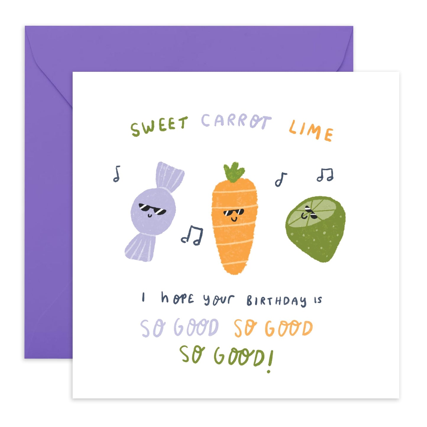 Vegetables Happy Birthday Card Vegetables - 'Sweet Carrot Lime - Gifts for Friends, Girlfriends, Sister, Coworker, Bestie, BFF - Veggies Singing - Comes with Fun Stickers
