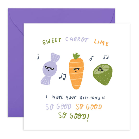 Vegetables Happy Birthday Card Vegetables - 'Sweet Carrot Lime - Gifts for Friends, Girlfriends, Sister, Coworker, Bestie, BFF - Veggies Singing - Comes with Fun Stickers
