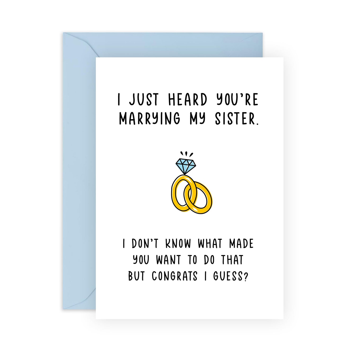 Funny Wedding Card for Brother-in-Law, Him, Bro – "Marrying My Sister...Congrats I Guess" Humorous Greeting Card – For Engagement or Wedding - Comes with Fun Stickers