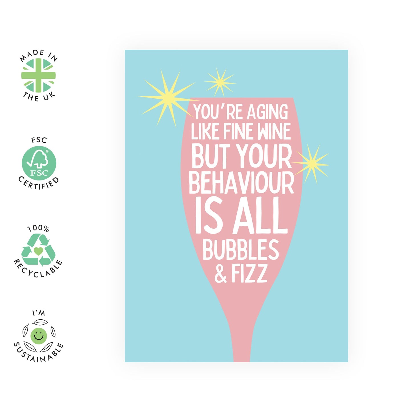 Hilarious Joke Birthday Card - 'Bubble and Fizz' - Gifts for Ladies, Girls, Besties, Best Friends, BFF, Co-workers, Colleagues, Her - Aging Wine- Comes with Fun Stickers