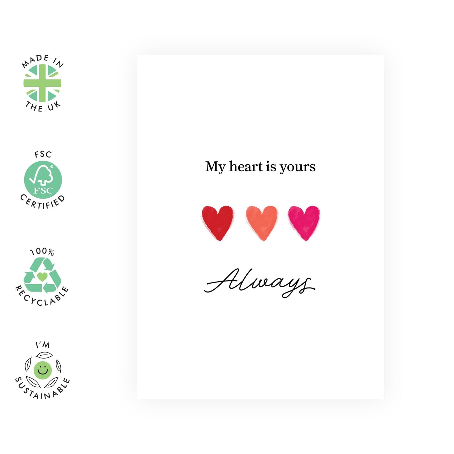 Sweet Love Card for Him Her - "My Heart Is Yours" - Gifts for Partner, Husband, Wife, Spouse, Boyfriend, Girlfriend, Babe, Darling - Thoughtful Valentines Day Card - Includes Envelope