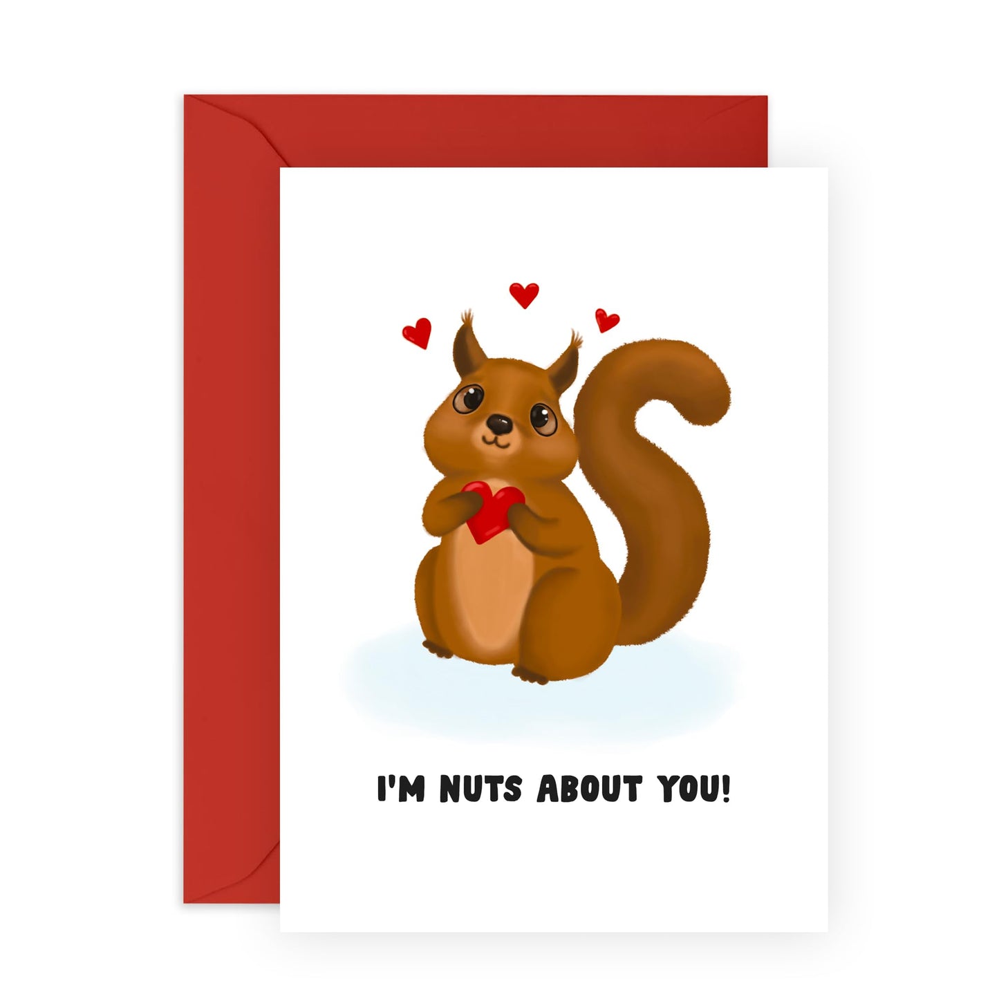 Anniversary Card For Husband Wife - Squirrel Nuts About You Heart - Valentines Day Card Couple Girlfriend Boyfriend - You Are Loved Card - Cheesy Card Fiance - Comes With Fun Stickers - By Central 23