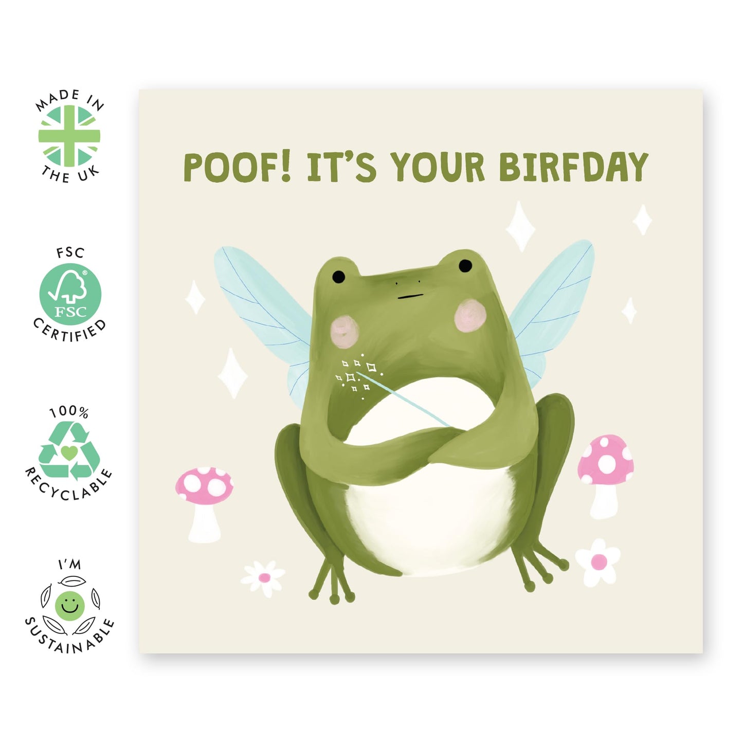 Cute Birthday Card For Women - Poof It's Your Birthday - Frog Fairy - Cute Birthday Cards For Her - Gifts For Best Friend Sister Cousin Female Ladies - Comes With Stickers - By Central 23