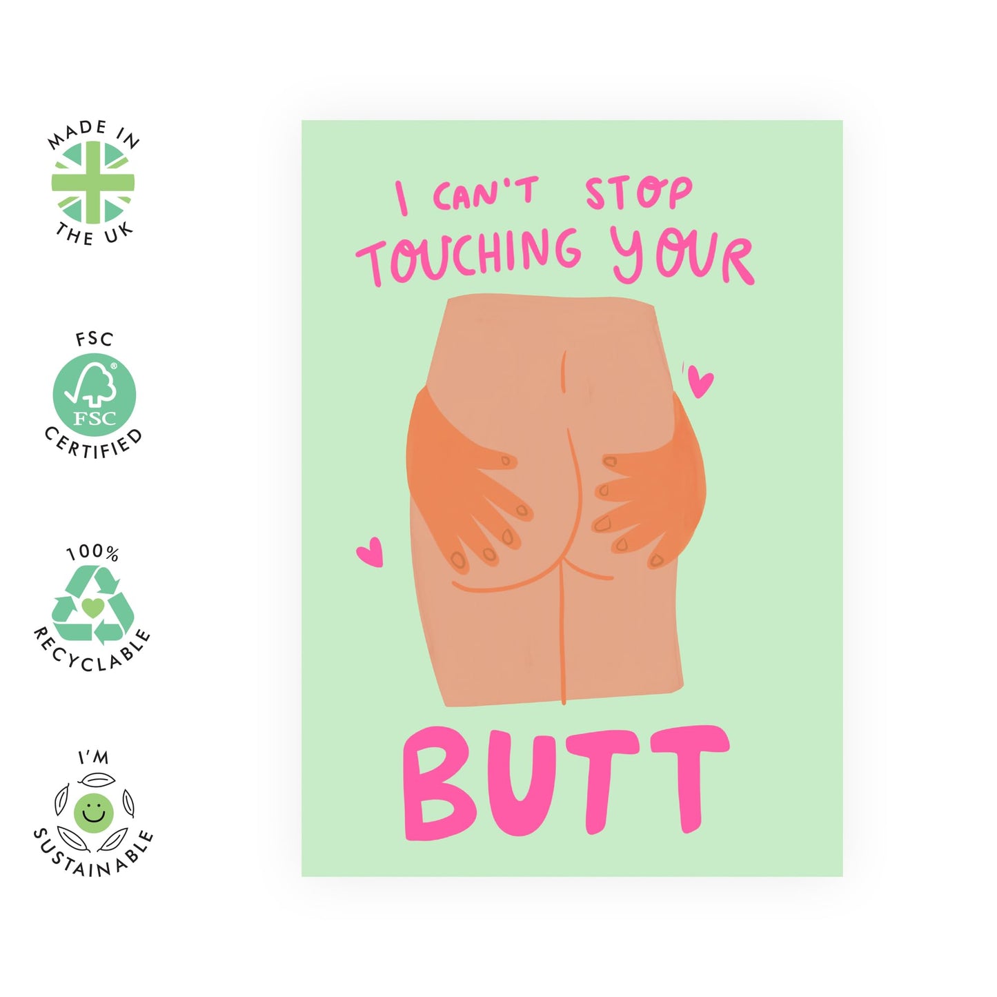 Love Cards For Him Her - I Can't Stop Touching Your Butt - Valentines Day Card Girlfriend Boyfriend - Anniversary Card Couple Fiance - Greeting Card - Comes With Stickers By Central 23