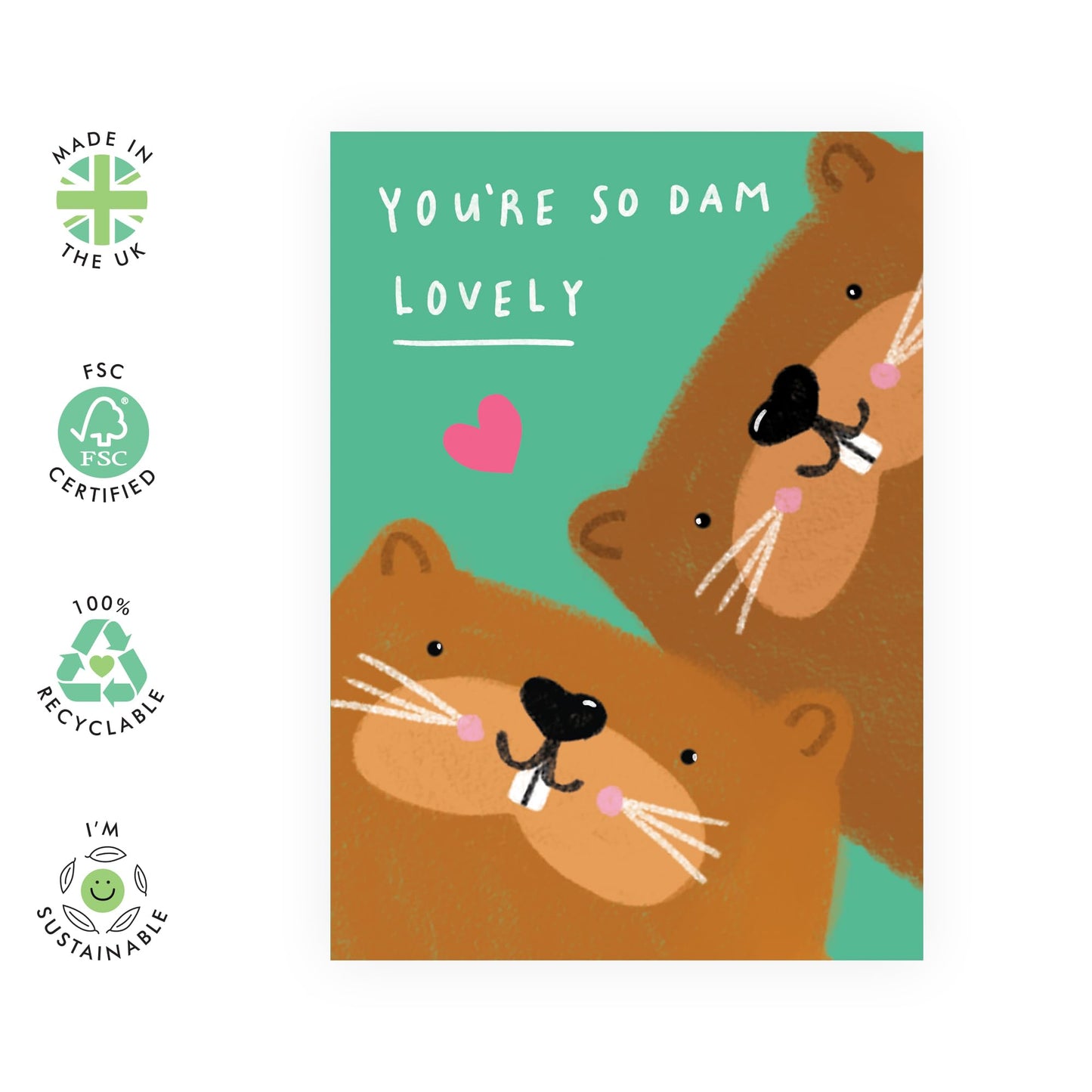 Cute Beavers Anniversary Card - 'Dam Well Love U' - Valentines Gifts for Wife, Husband, Girlfriend, Boyfriend, Partners, Couples - Sweet Pick Up Lines - Comes with Fun Stickers