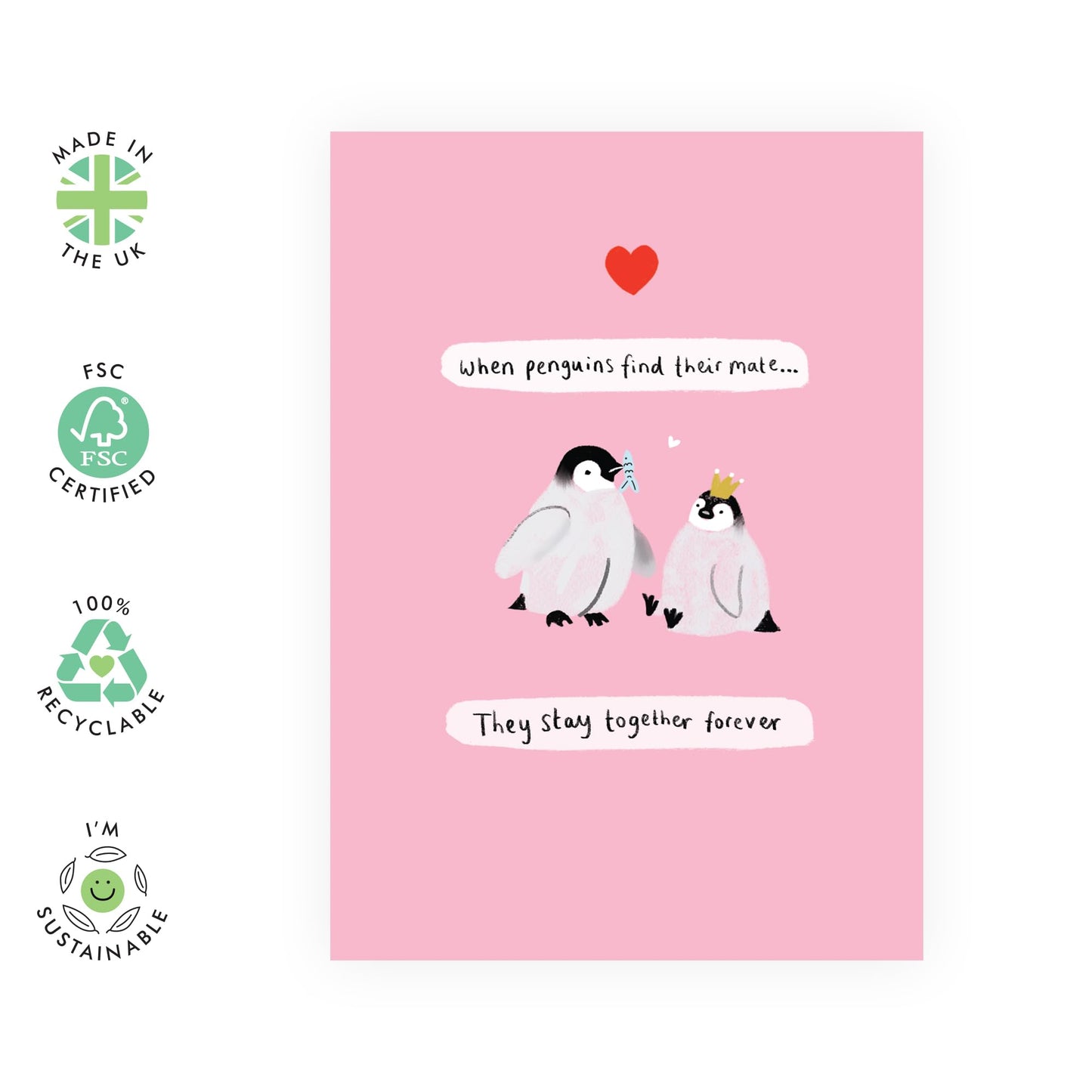 Adorable Greeting Card - 'PENGUIN COUPLE FOREVER' - Perfect for Celebrating Eternal Love with a Cute Twist - Ideal for Couples Who Cherish Sweet & Playful Messages - Comes With Stickers By Central 23