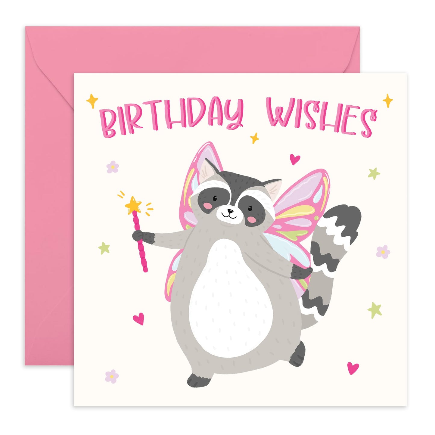Cute Raccoon Fairy Birthday Card for Girls – Bday Wishes – Fun Presents for Kids, Friends, Daughter, Niece, Cousin, Animal Lovers, Bestie, BFF, Sister, Her – Sweet Greetings- Comes with Stickers