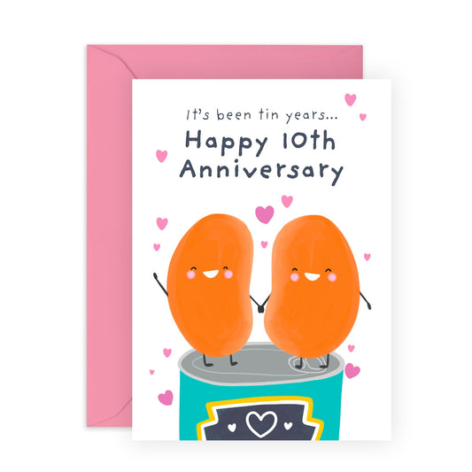 Sweet Greeting Card - 'HAPPY 10TH ANNIVERSARY BEAN' - Ideal for Celebrating a Decade of Love with a Touch of Charm - Perfect for Marking Special Milestones - Comes with Stickers by Central 23