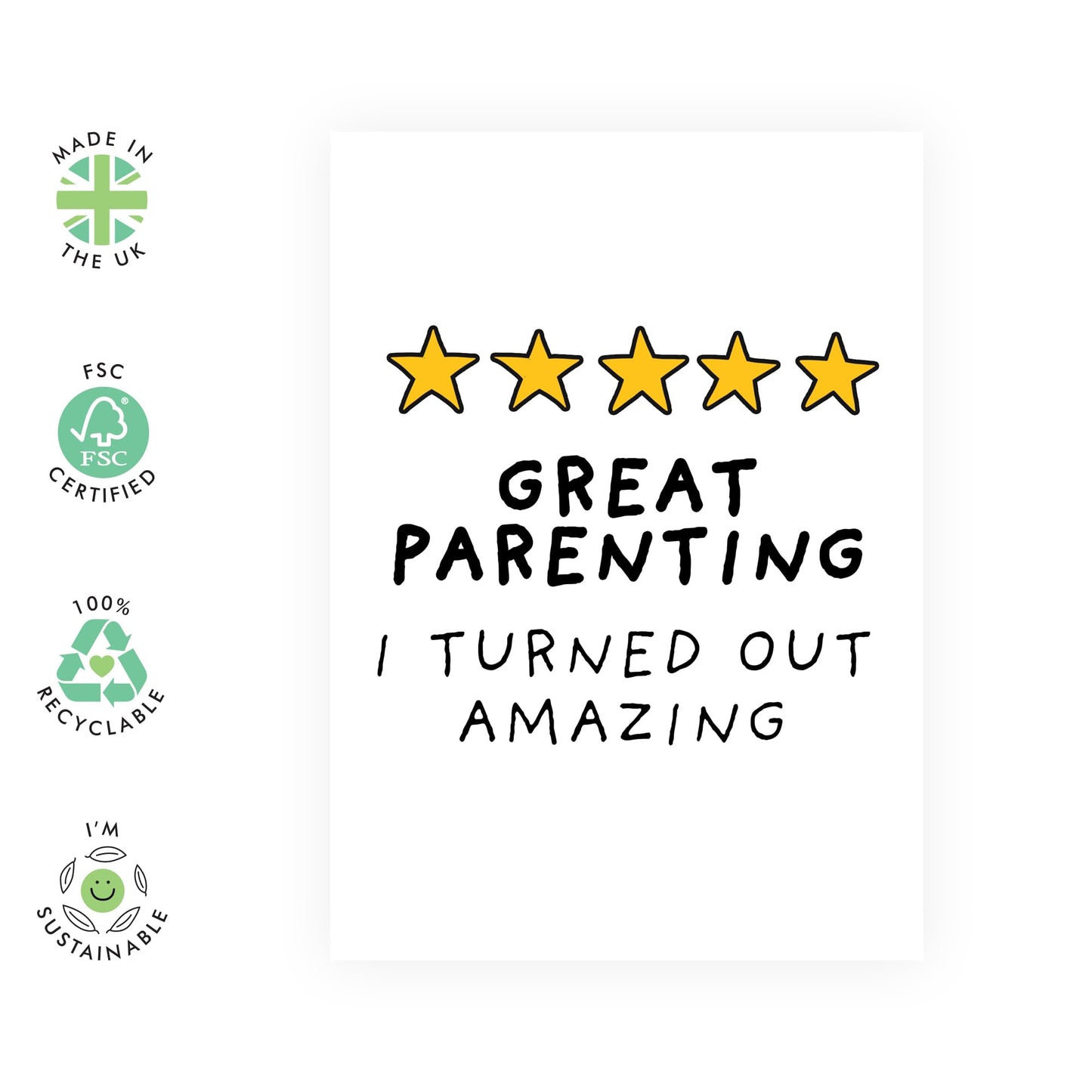 Thank You Card for Parents - 'GREAT PARENTING' - Gifts For Mum, Dad, Ma, Pop, Mama, Her, Him From Son and Daughter - Birthdays, Mothers Day, Fathers Day - Appreciation Presents - Comes with Stickers