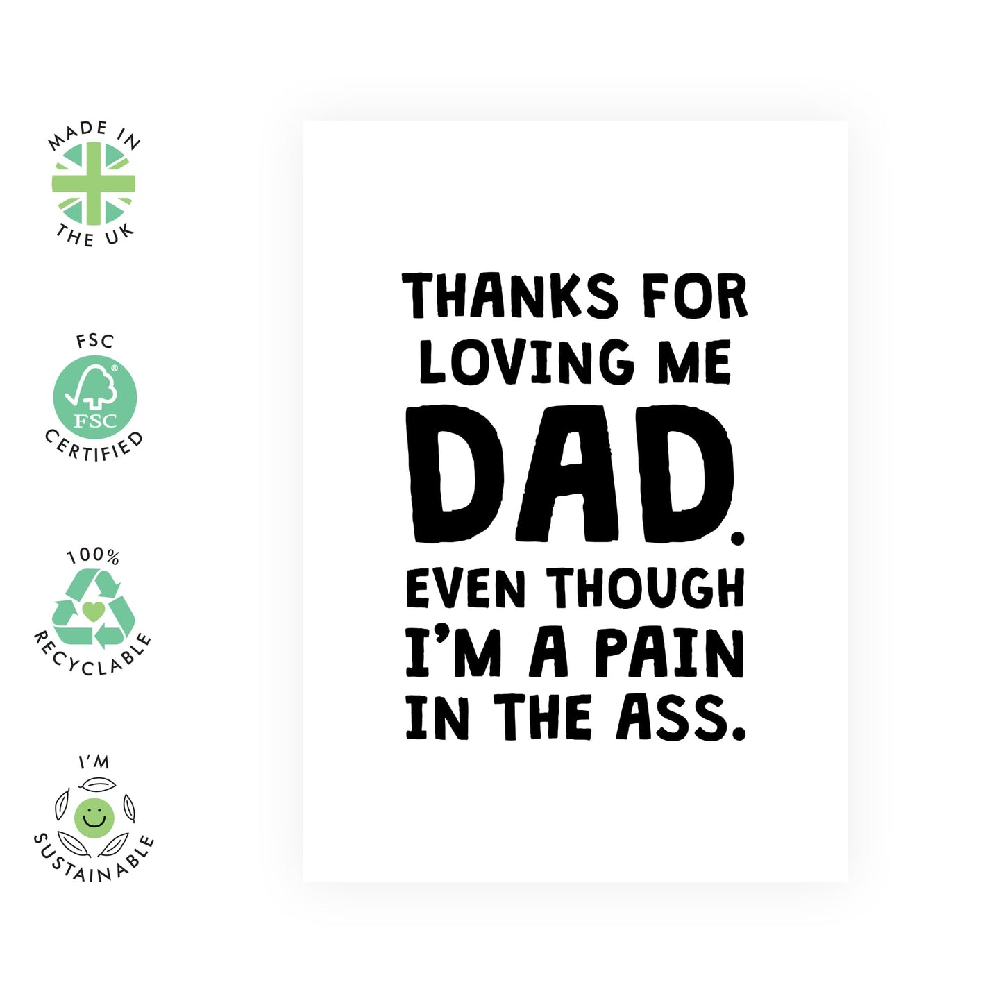 Funny Birthday Card - Thanks For Loving Me - Father's Day Card For Dad Daddy Papa - Birthday Cards For Men - Comes With Stickers And Envelope - By Central 23