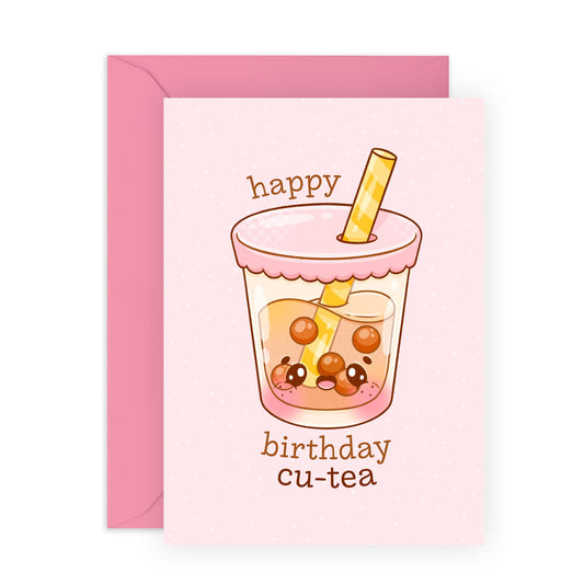 Charming Birthday Card - 'HAPPY BIRTHDAY CU-TEA' - Celebrate with a Playful Tea-Themed Twist - Perfect for Tea Lovers and Anyone Special - Includes Envelope and Stickers by Central 23