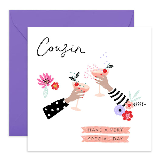 Birthday Cards For Women - Cocktails Celebration - Cousin Birthday Greeting Cards And Envelopes For Women Girls Ladies Female - Gift For Her - Comes With Fun Stickers - By Central 23