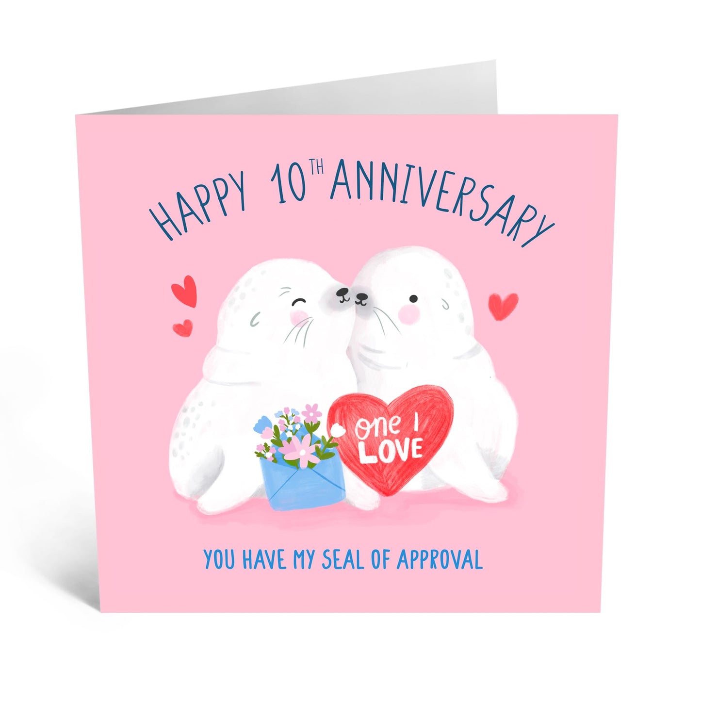Anniversary Greeting Card - 'SEAL 10 YEARS' - Perfect for Celebrating a Decade of Love with a Cute Seal Design - Ideal for Joy & Milestone Cheer to Your Special Day - Comes With Stickers By Central 23