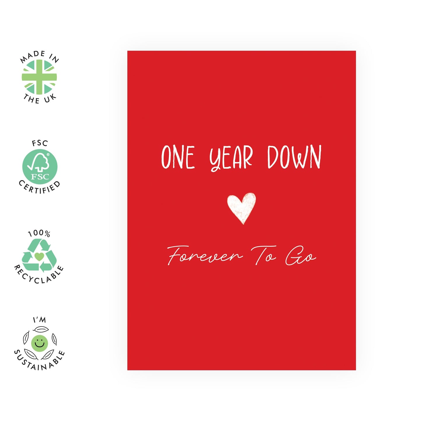 Romantic 1st Anniversary Card - 'One Year Anniversary Red Heart' - Gifts for Him, Her, Wife, Husband, Babe, Hun, Girlfriend, Boyfriend - Classic Red for Women Men - Comes with Fun Stickers