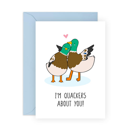 Heartfelt Card - 'I'M QUACKERS ABOUT YOU' - For Boyfriend Girlfriend Husband Wife Partners - Perfect for Showing Your Love - Ideal for Anniversaries or Any Day - Comes with Stickers by Central 23